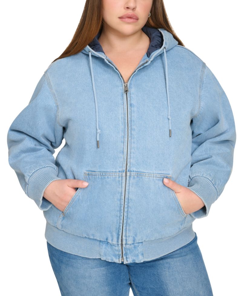 Plus Size Quilted Lined Hooded Bomber Jacket
