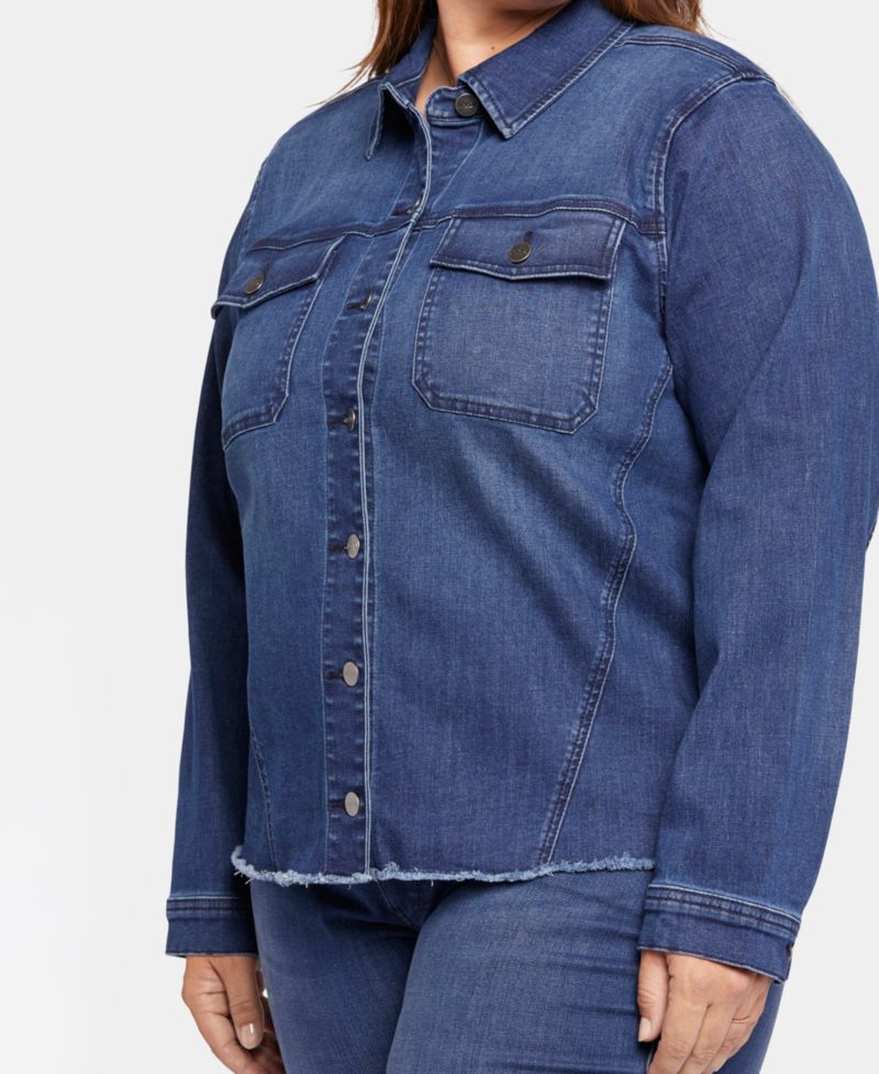 Plus Size Frayed Hem Denim Jacket