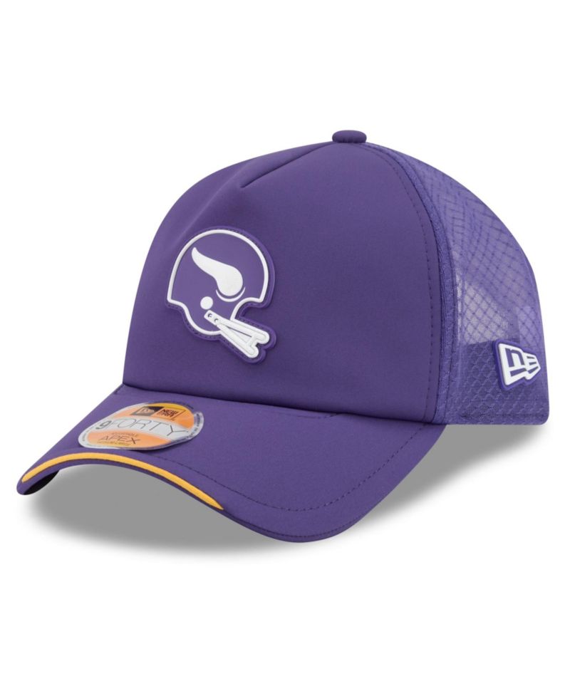Men's Purple Minnesota Vikings 2026 Sideline Throwback Apex 9FORTY Adjustable Trucker Hat