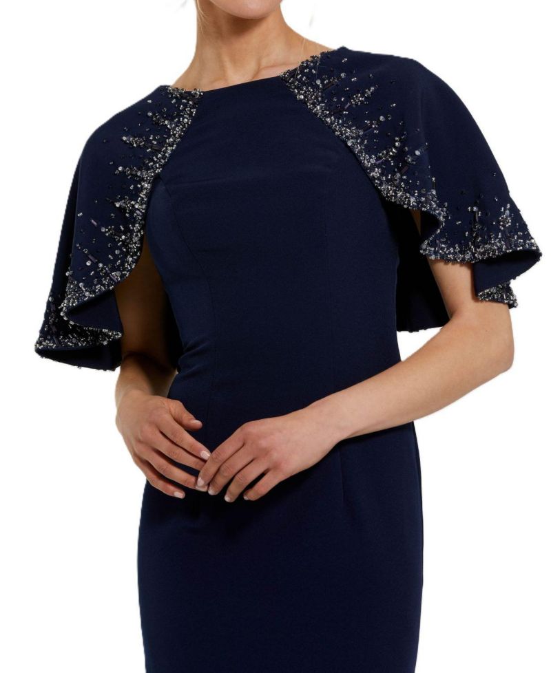 Women's Crepe High Neck Fitted Gown With Beaded Shawl