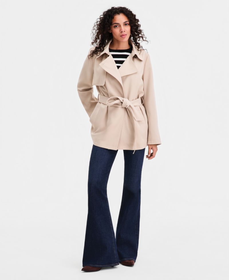 Women's Short Belted Crepe Trench Coat