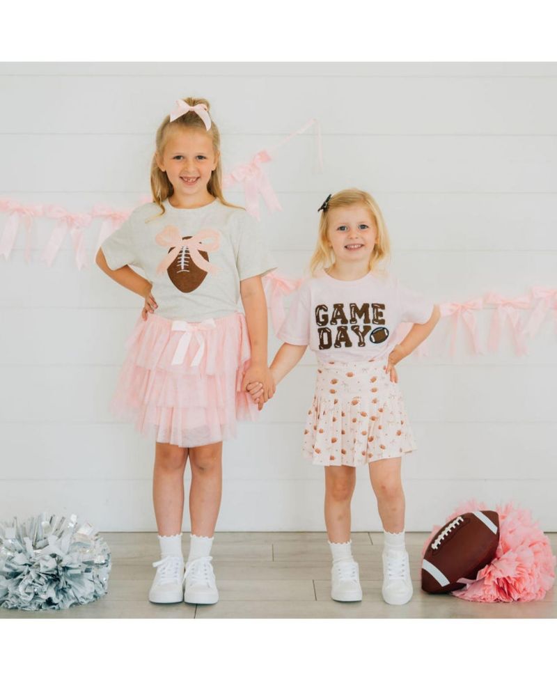 Little Girls Coquette Football Patch Short Sleeve T-Shirt