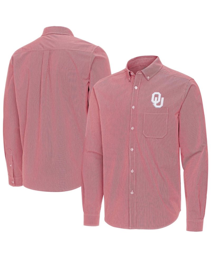 Men's Crimson Oklahoma Sooners Porter Woven Tri-Blend Long Sleeve Button-Down Shirt