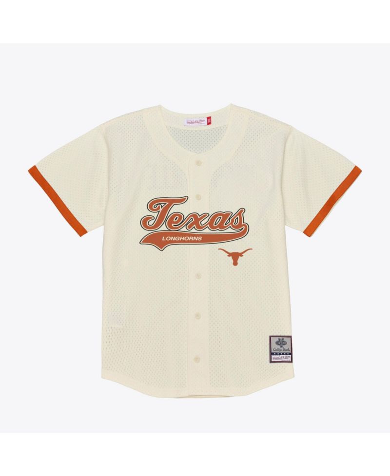 Men's Mitchell Ness Cream Texas Longhorns Mesh Button-Up Batting Practice Baseball Jersey