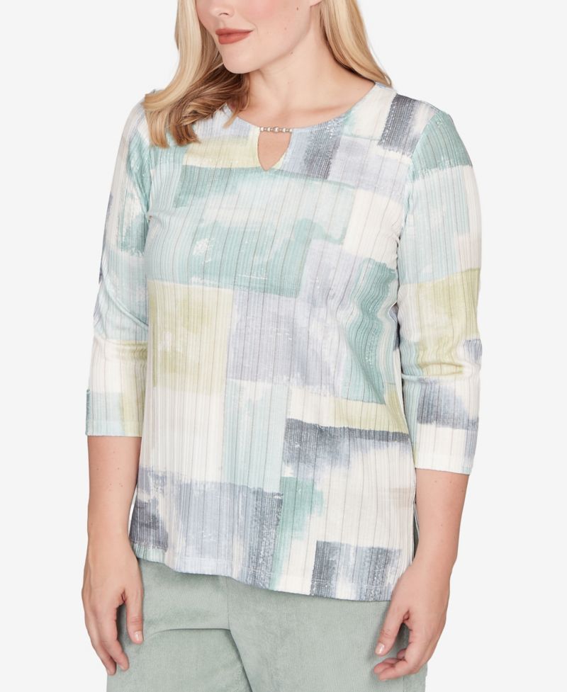 Petite Stockbridge Soft Colorblock Rib Texture Knit Top