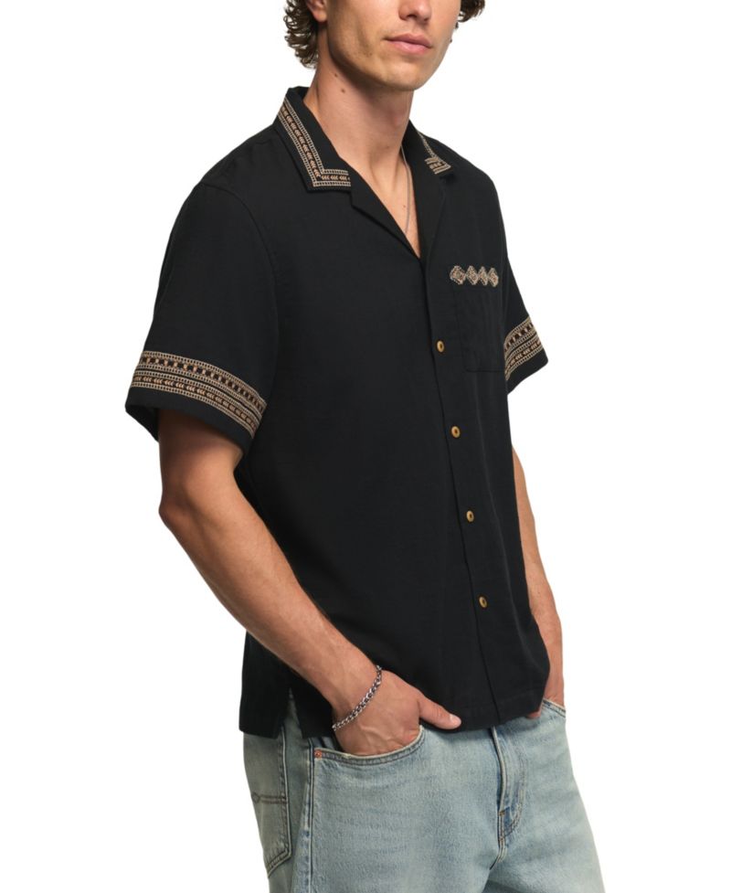 Men's Embroidered Detail Camp Collar Shirt