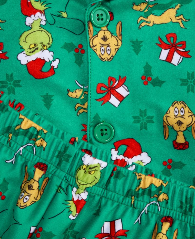 Boys' 4-20 The Grinch Long-Sleeve Flannel Button-Down Top and Pants, 2-Piece Set