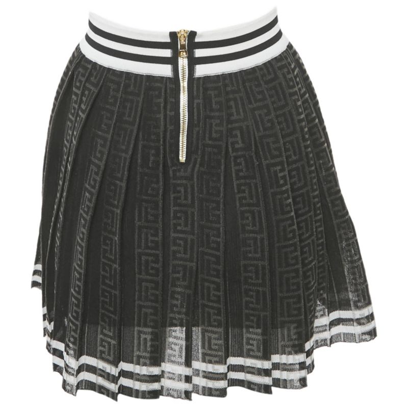 Women's Black Monogram Mesh Pleated Mini Skirt