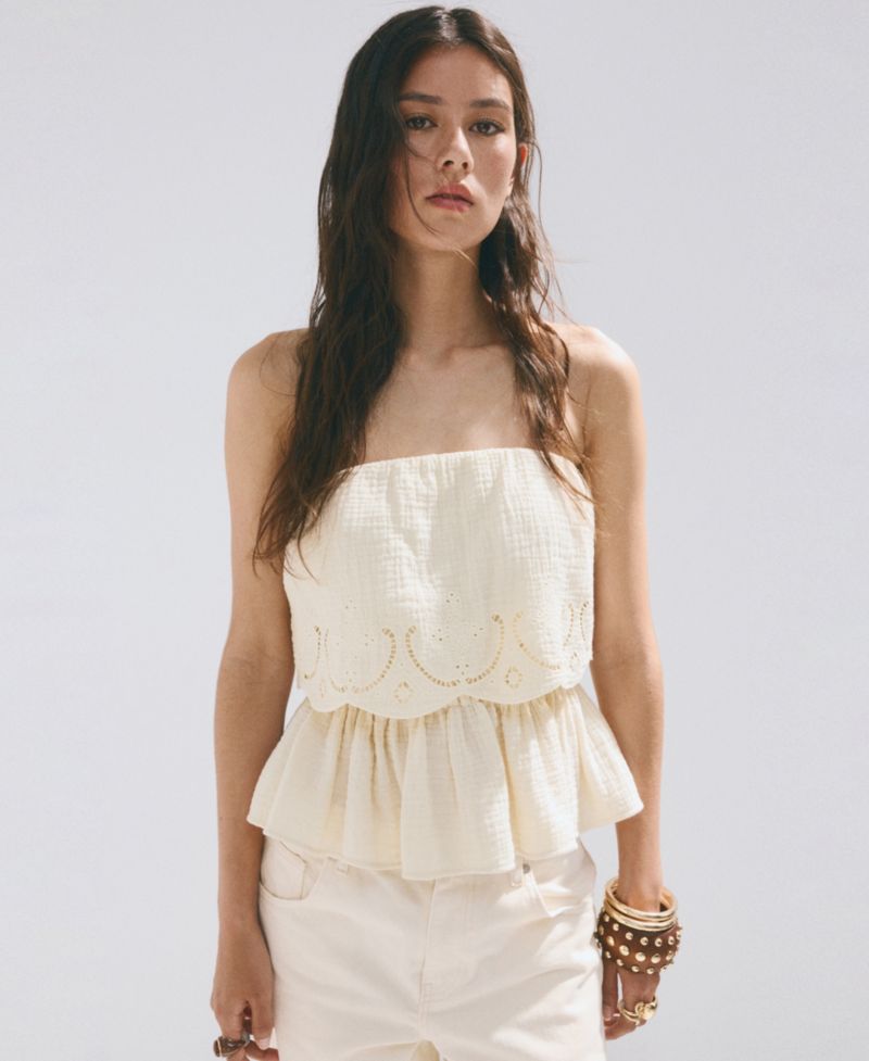 Women's Embroidered Details Crinkled Top