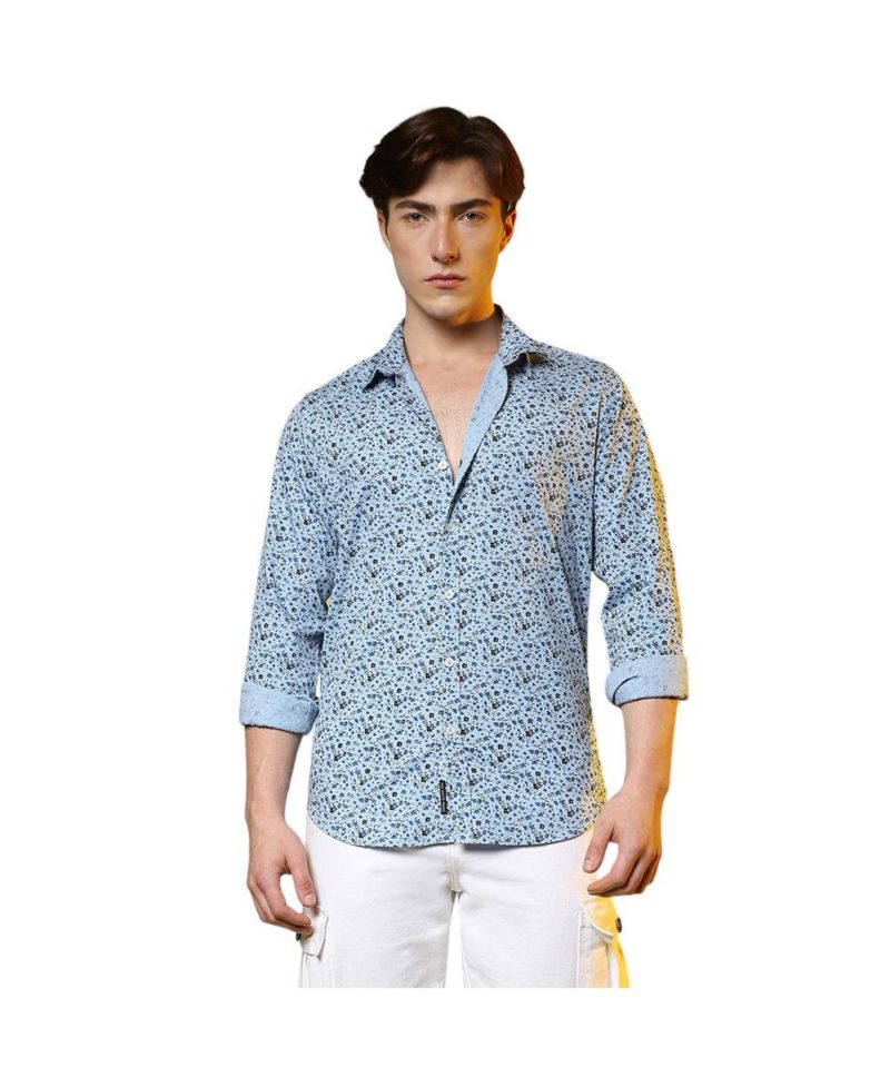 Men's Prussian Blue Micro Floral Shirt