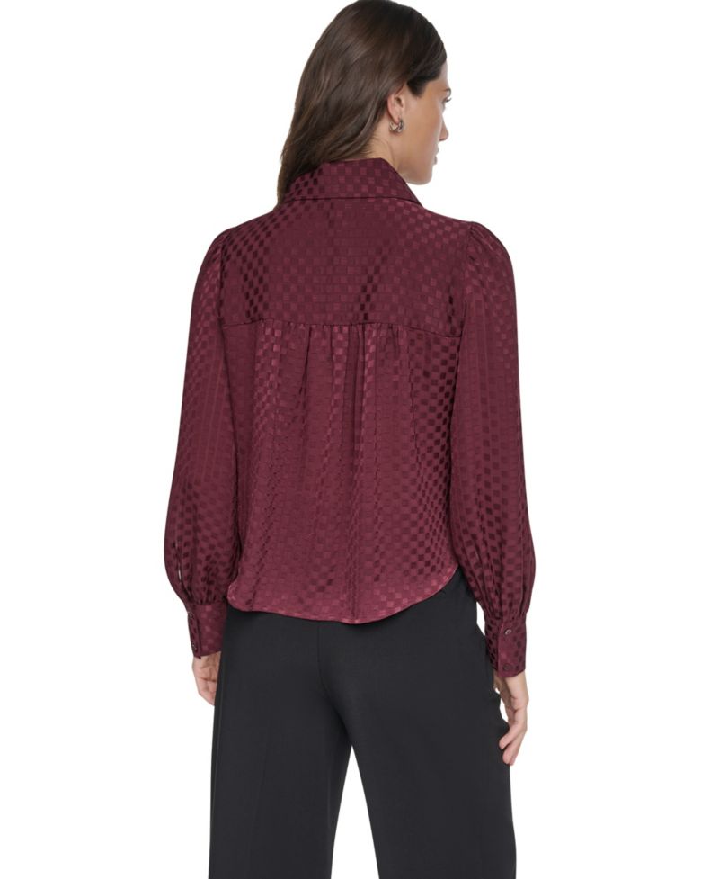 Petite Long-Sleeve Puff-Sleeve Button-Front Blouse