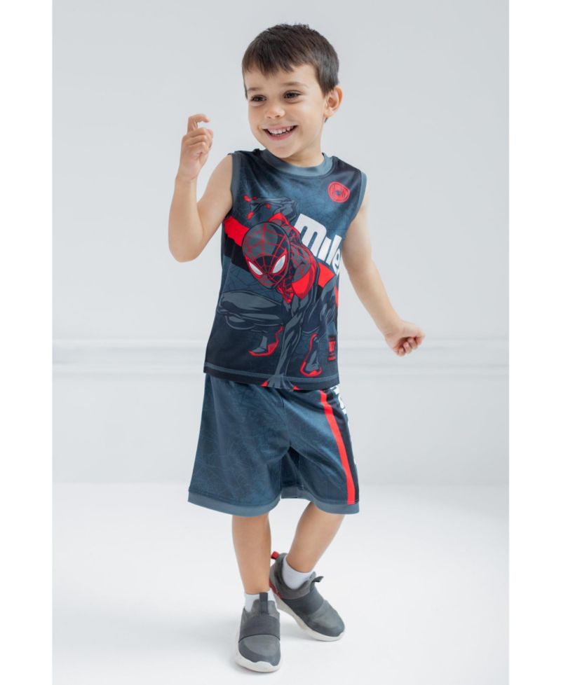 Toddler Boys Spider-Man Miles Morales Mesh Jersey Tank Top Shirt and Basketball Shorts to