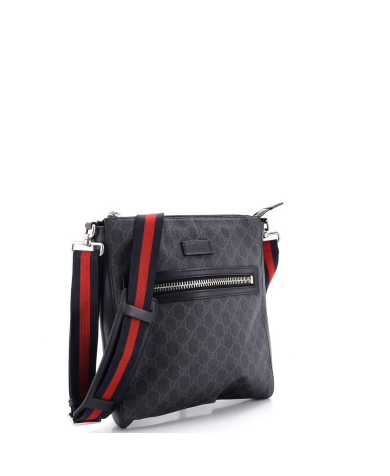 Medium Web Strap Front Zip Messenger Bag GG Coated Canvas