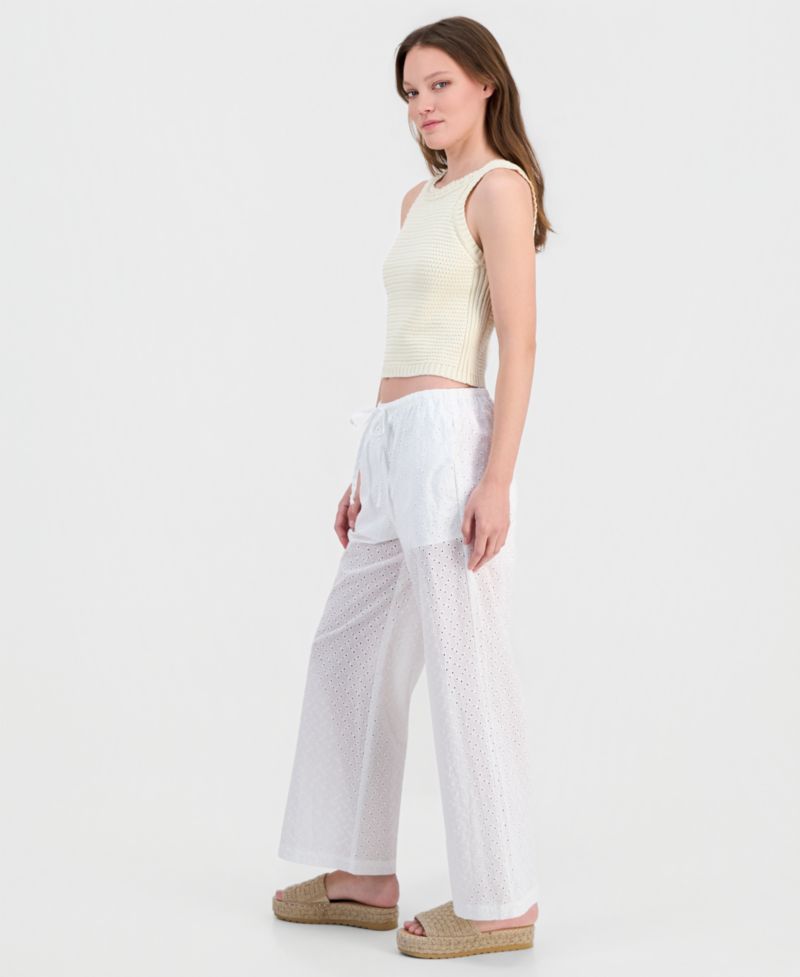 Juniors' Eyelet Drawstring Beach Pants