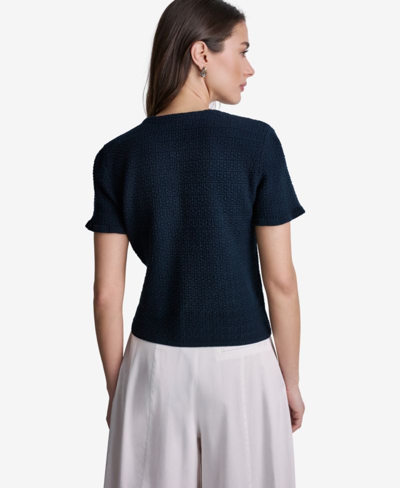 Women's Tweed Short-Sleeve Cropped Cardigan Sweater