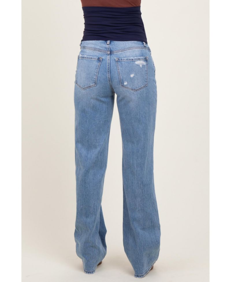 Women's Light Blue Distressed Open Knee Straight Leg Jeans