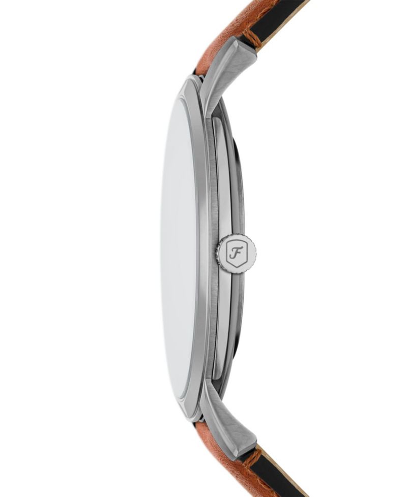Men's Minimalist Three-Hand Brown Leather Watch, 44mm