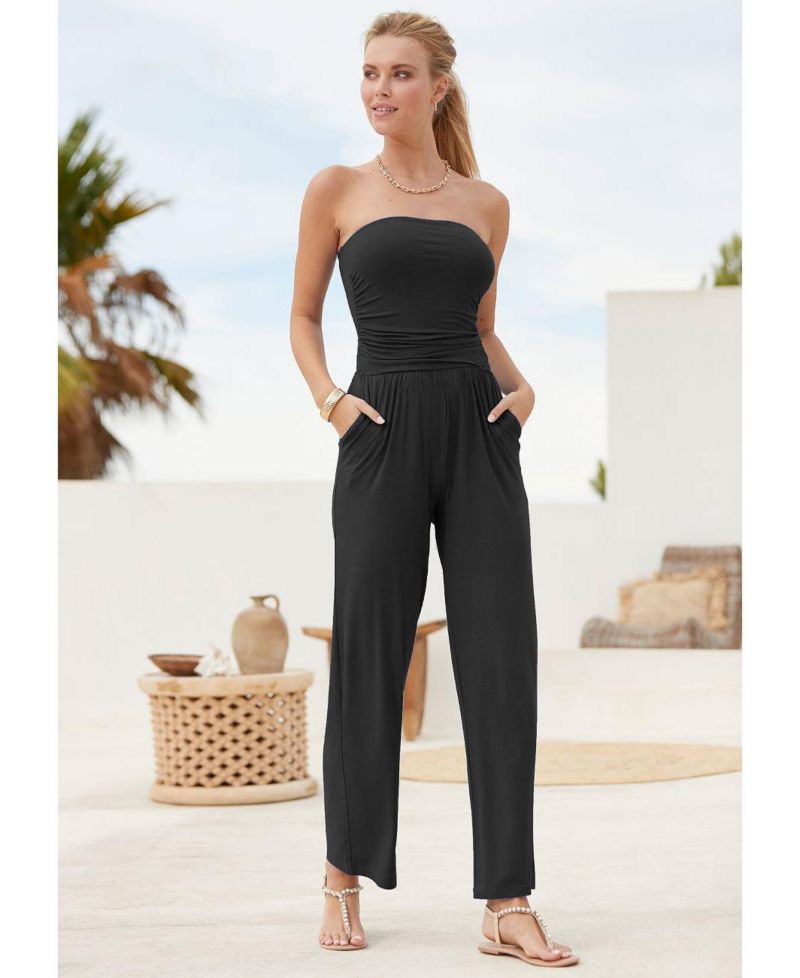 Women's Viscose Printed Strapless with Pockets Jumpsuit