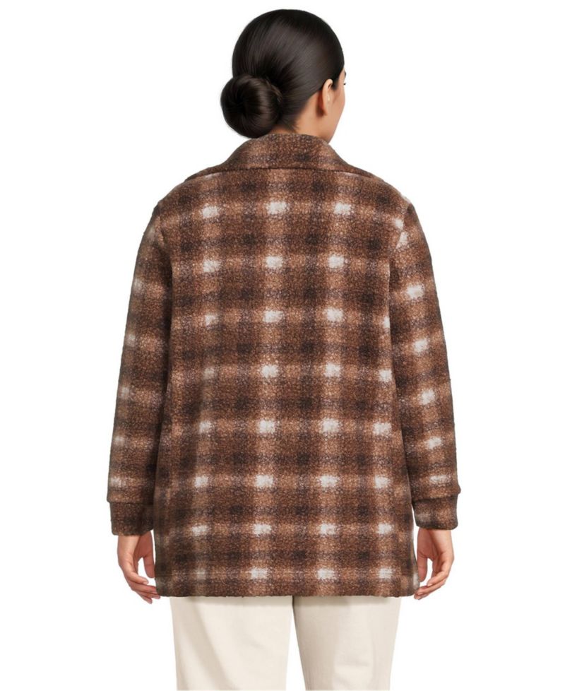 Plus Size Plaid Boucle Fleece Coat