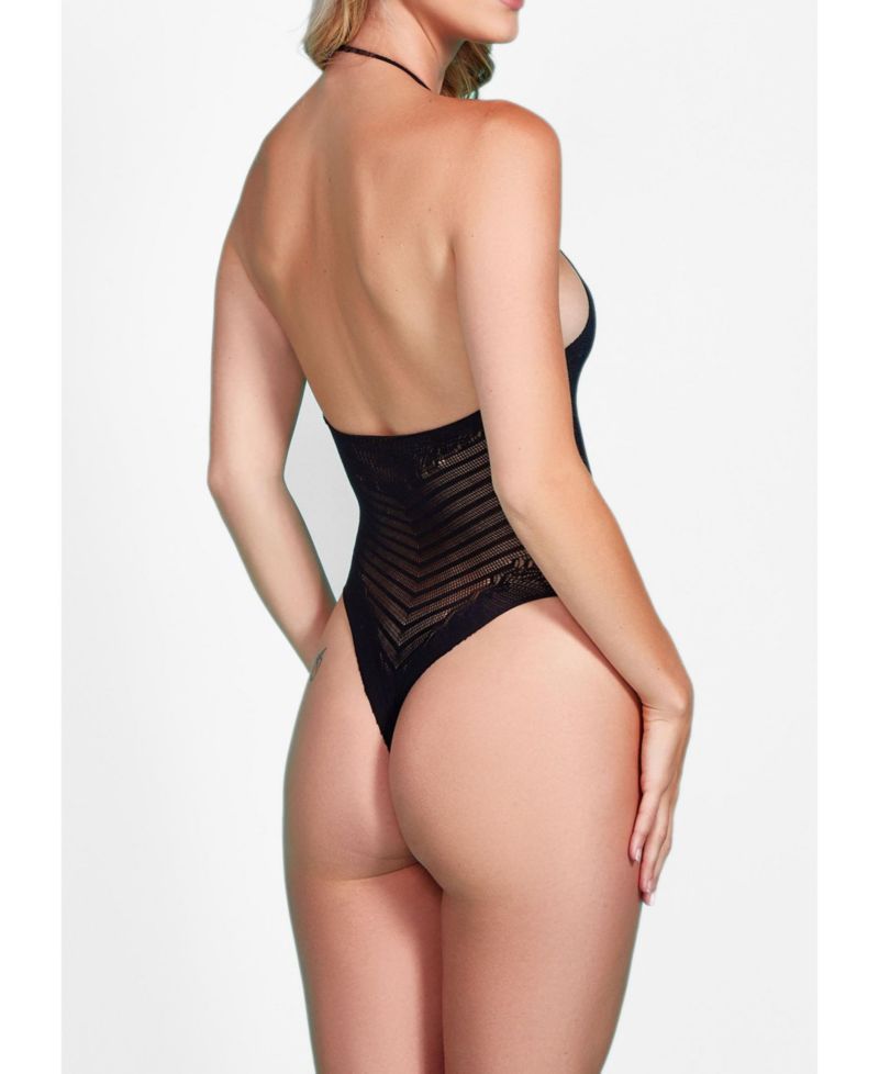 Women's Halter Chevron Pattern Lingerie Hosiery Teddy