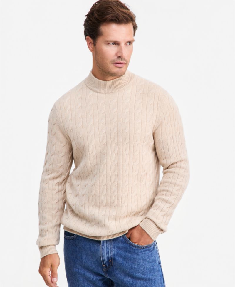 Men's Premium Cashmere Cable-Knit Turtleneck Sweater, Macy's Exclusive