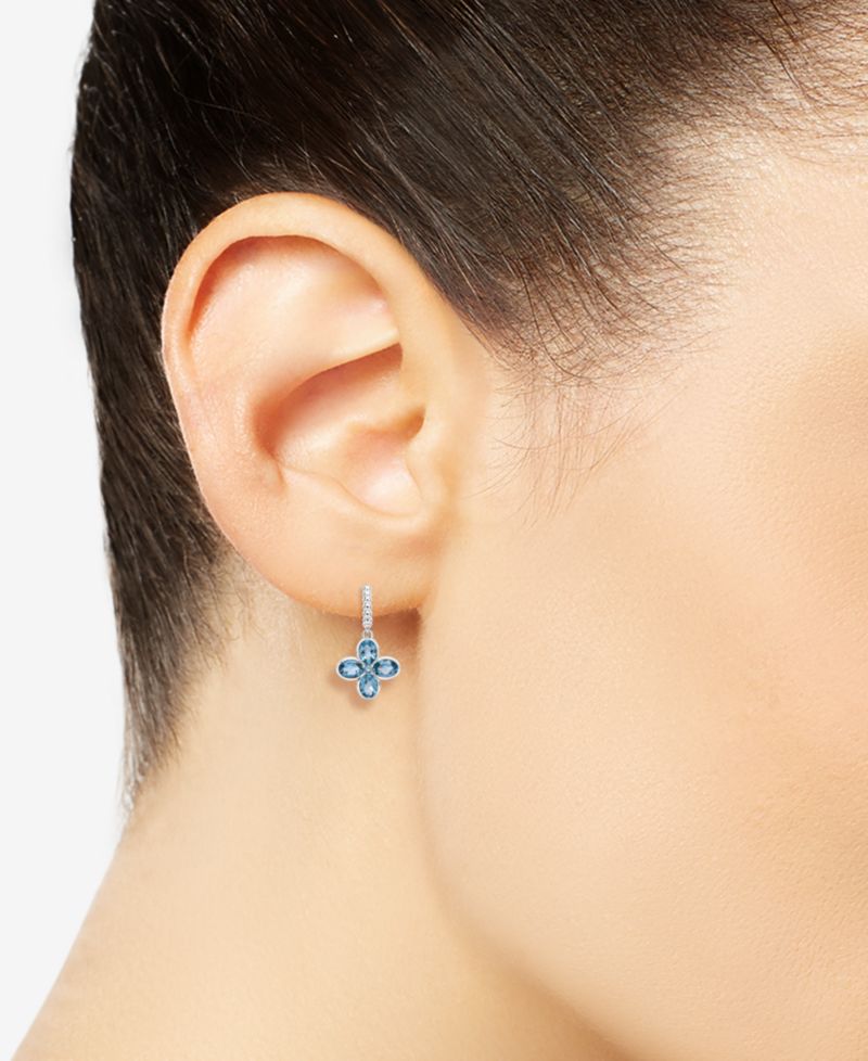 Blue Topaz (2-1/2 ct. t.w.) Flower Drop Earrings in Sterling Silver