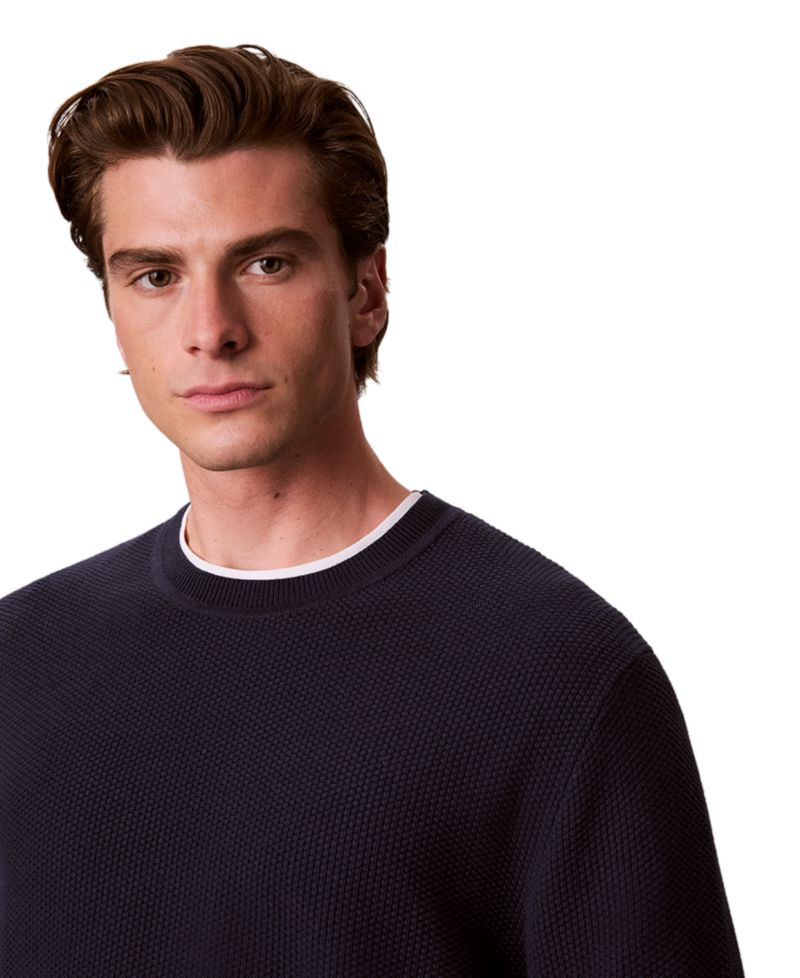 Men's Textured Cotton Crewneck Sweater