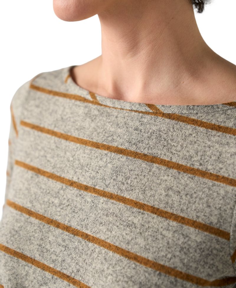 Petite Boat Neck Long-Sleeve Stripe Blouse