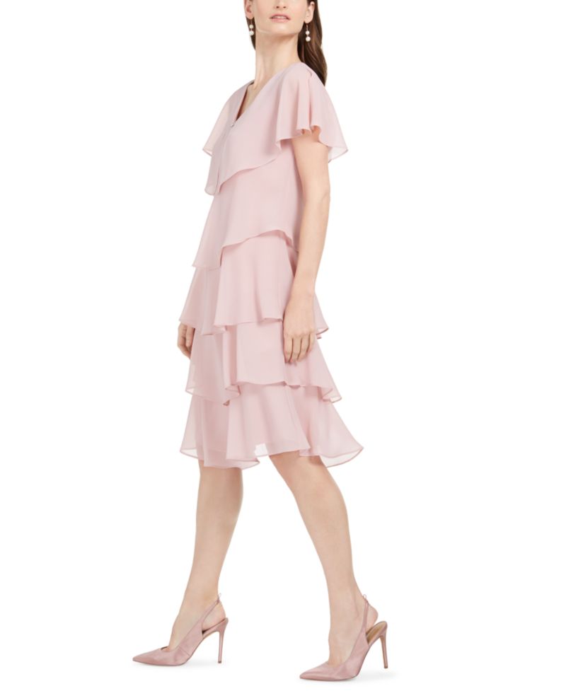 Tiered Rhinestone Capelet Dress