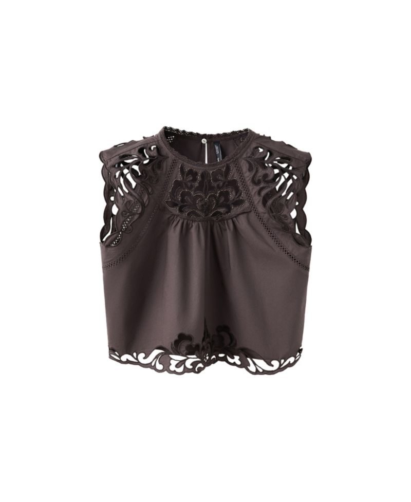 Women's Embroidered Openwork Cotton Crop Top