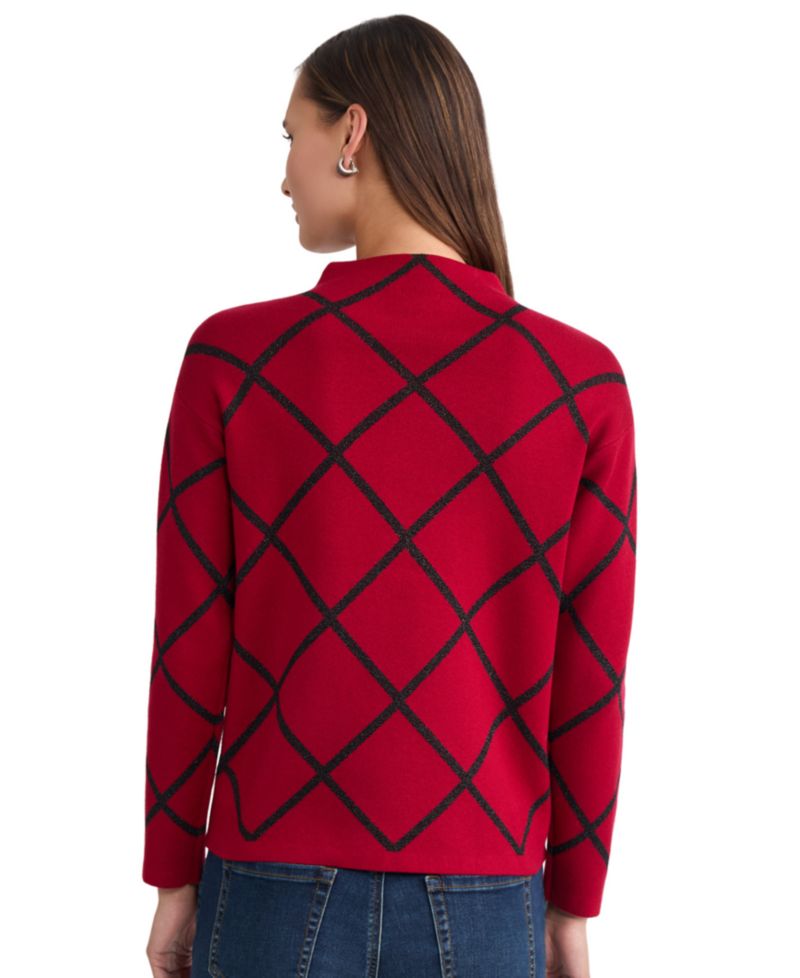 Women's Lurex Diamond Mock Neck Long-Sleeve Sweater