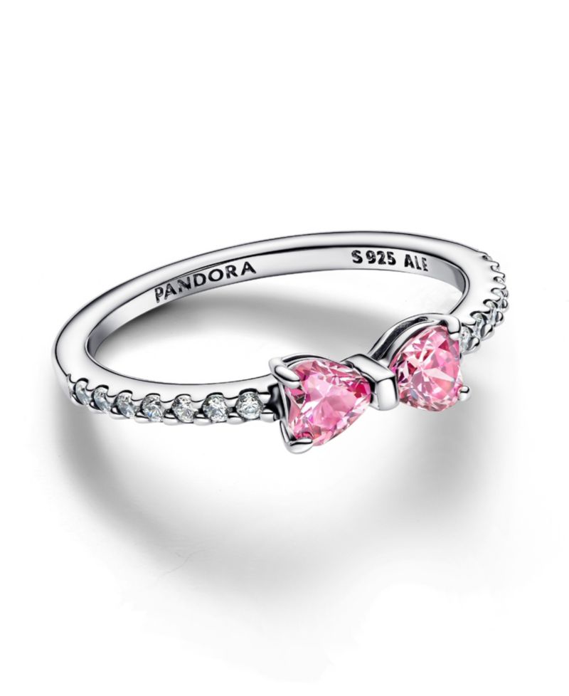 Sterling Silver Sparkling Pink Bow Ring