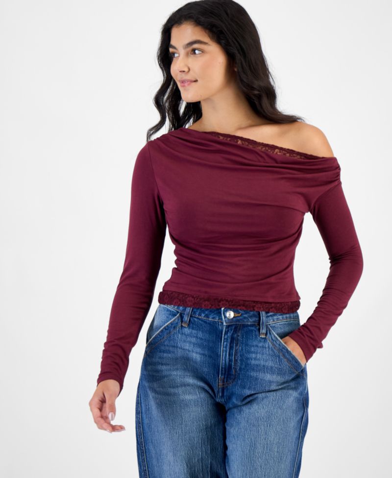 Juniors' Off-the-Shoulder Long-Sleeve Top