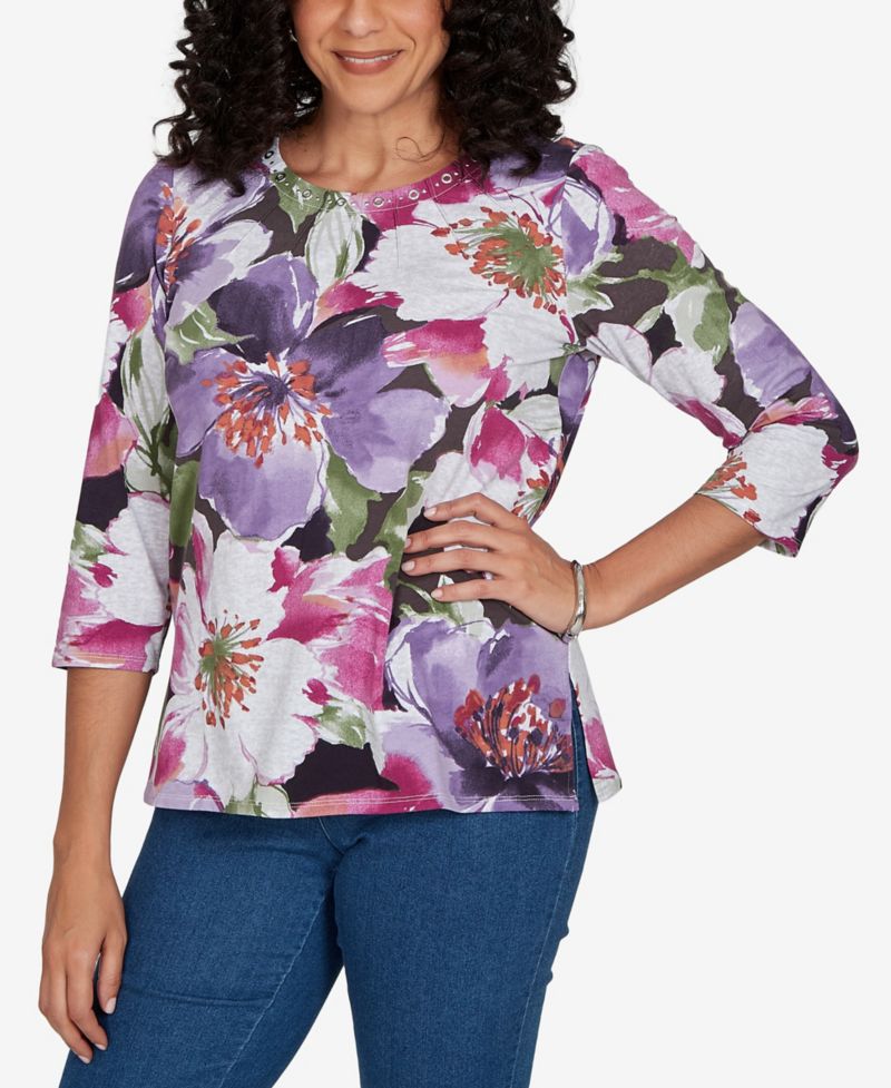 Petite Violet Blooms Knit Top