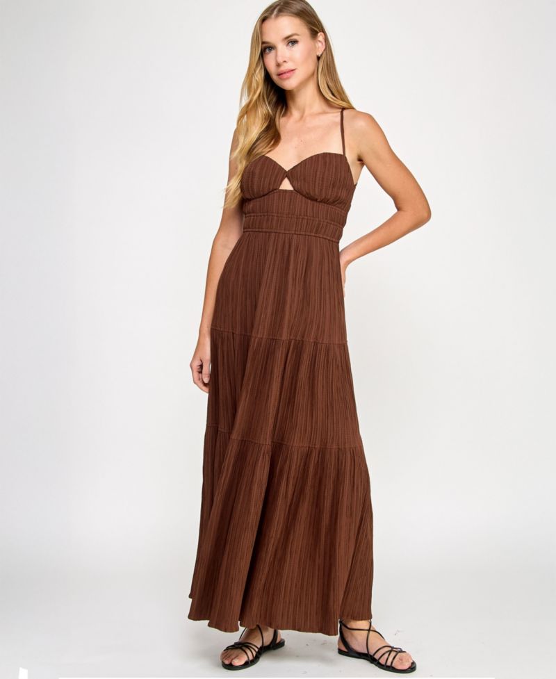Juniors' Textured Keyhole Strappy Maxi Dress