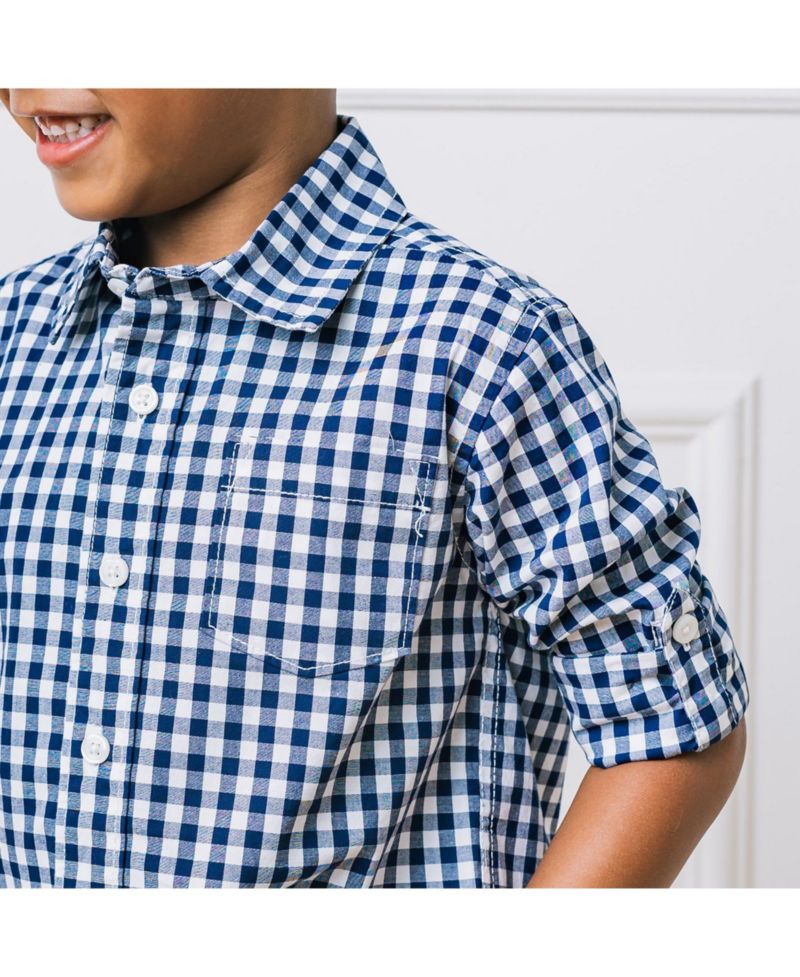 Baby Boys Hope and Henry Long Sleeve Stretch Poplin Roll-Up Button Down Shirt