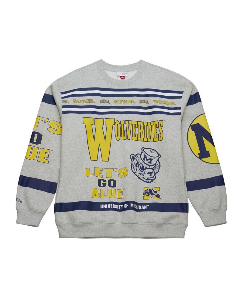 Men's Gray Michigan Wolverines All Over Print Sweatshirt