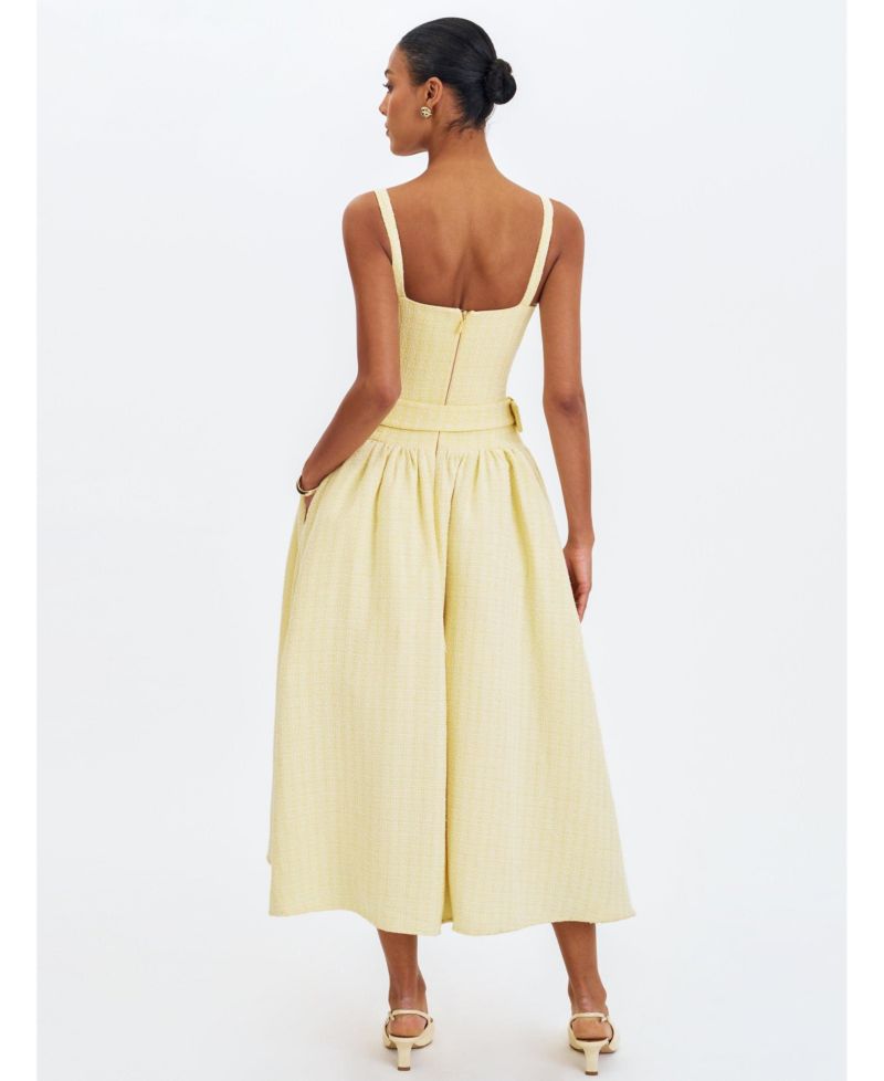 Women's Tiana Butter Yellow Sweetheart Belted Midi Dress