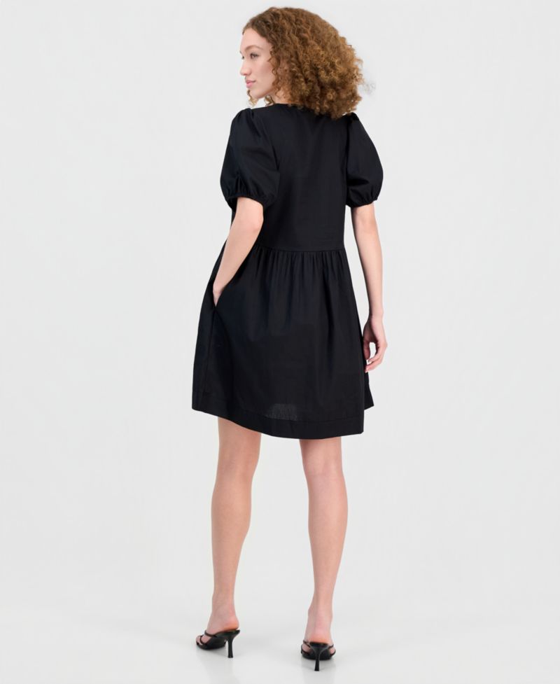 Women's Cotton Bow-Trim A-Line Mini Dress