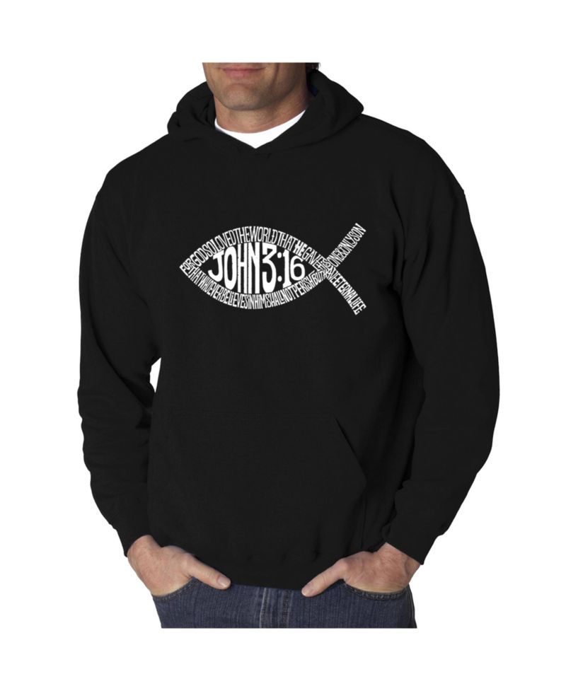 Men's Word Art Hooded Sweatshirt - John 3:16 Fish Symbol