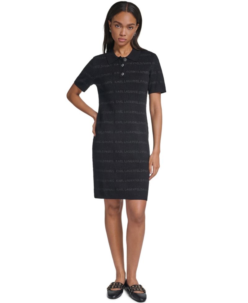 Women's Allover Logo Fitted Short-Sleeve Sweater Dress
