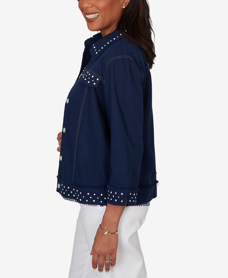 Women's Port Side Cultivated Pearl Trim Denim Jacket