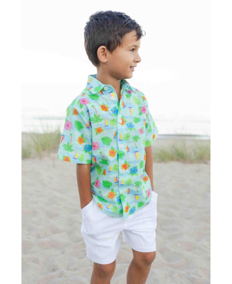 Little Boys Printed Linen Look Camp Shirt