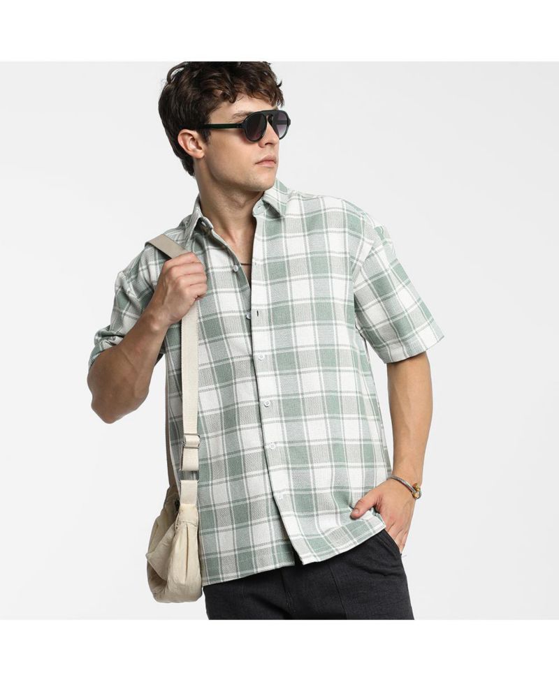 Men's Sage Green and Powder White Buffalo Check Shirt