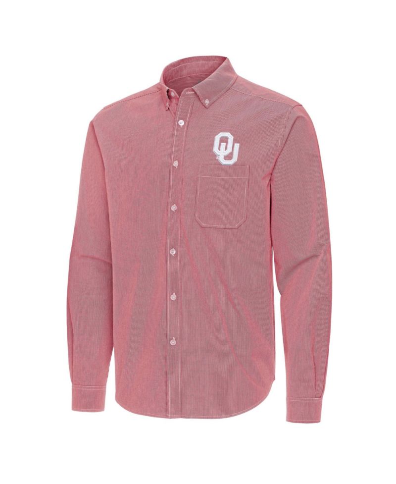 Men's Crimson Oklahoma Sooners Porter Woven Tri-Blend Long Sleeve Button-Down Shirt