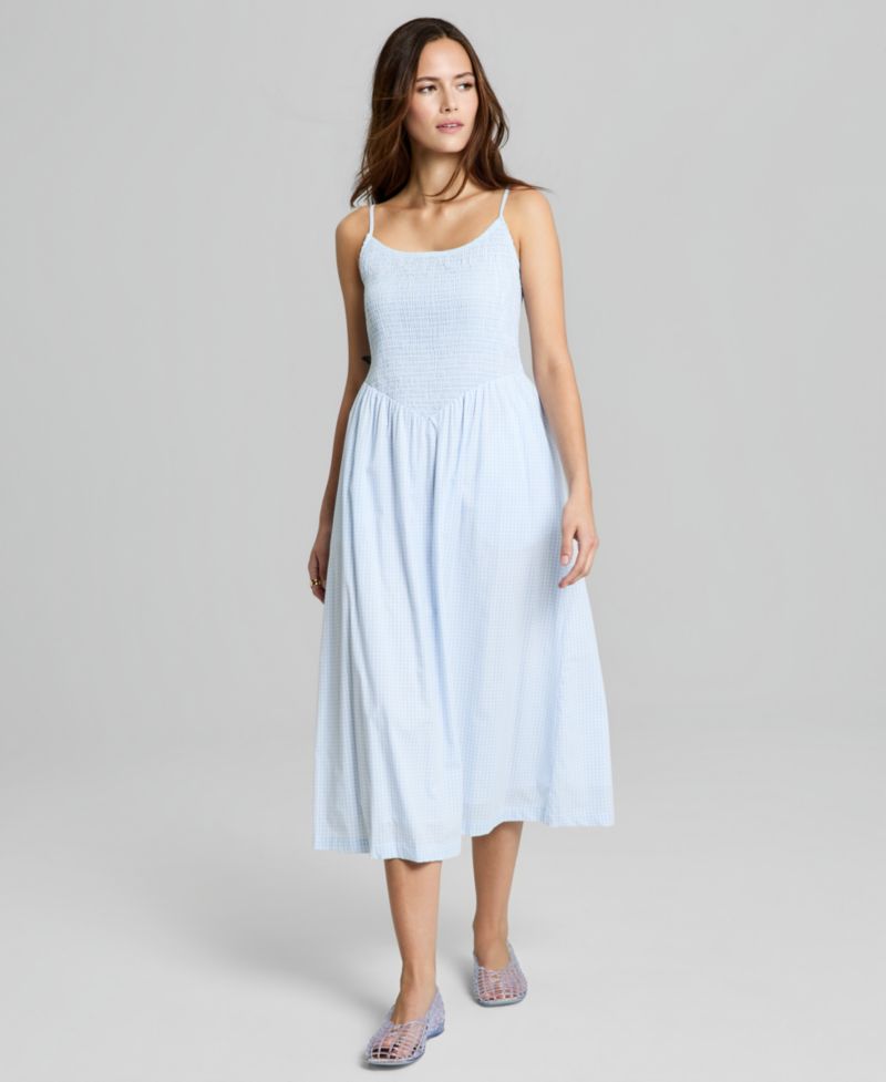 Women's Cotton Gingham Smocked Midi Dress