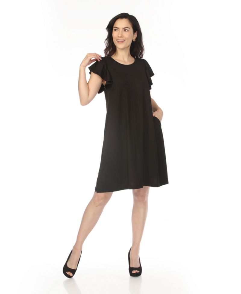 Women's Crew Neck Ruffle-Sleeve Dress