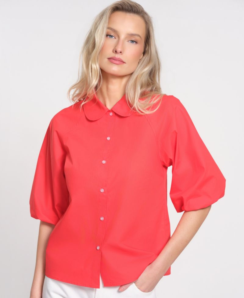 Women's Peter Pan Collar 3/4-Length-Sleeve Top