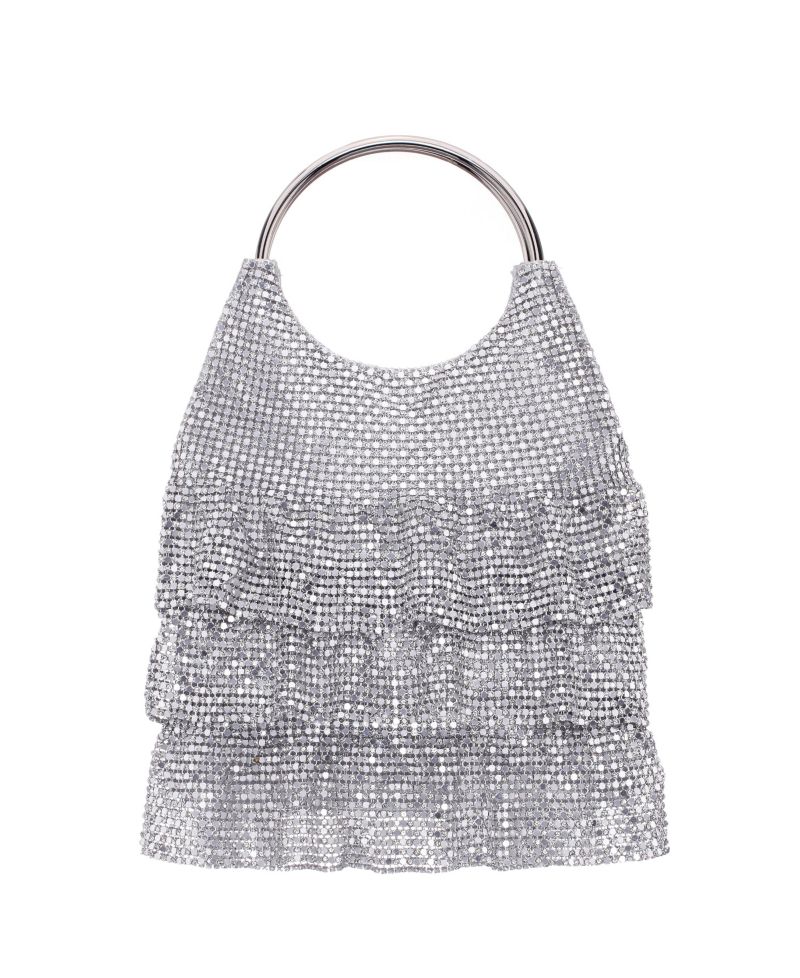 3-Tiered Crystal Mesh Ruffle Pouch Bag