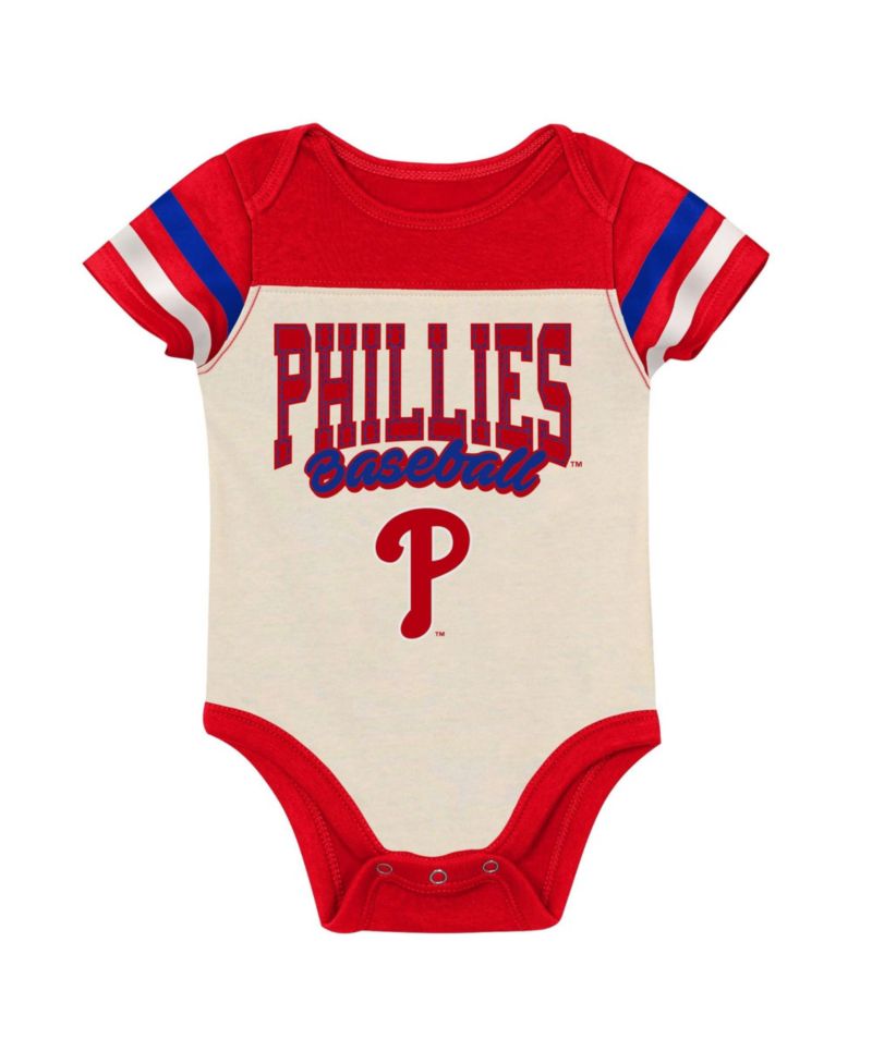 Baby Boys and Girls Red Philadelphia Phillies Up One Three-Piece Bodysuit, Bib Booties Set